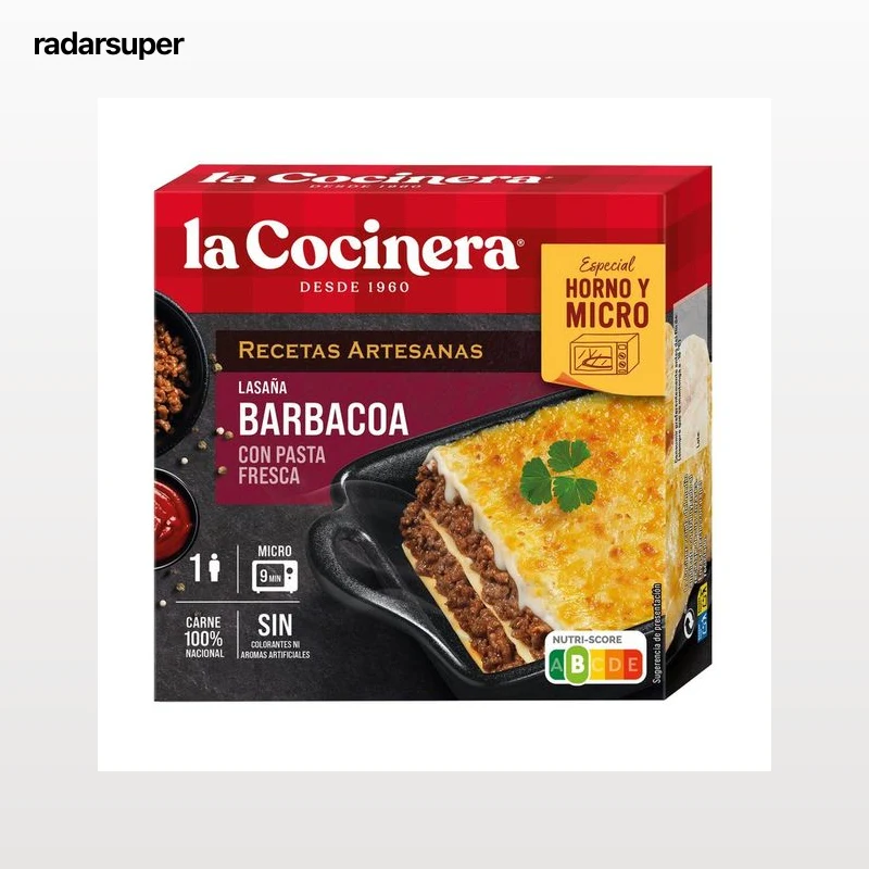 LA COCINERA Recetas artesanas Lasaña barbacoa, elaborada con pasta fresca, especial para horno y microondas 280 g.