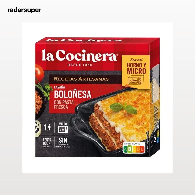 LA COCINERA Recetas artesanas Lasaña de pasta fresca al huevo a la Boloñesa (carne 100% nacional) 280 g.