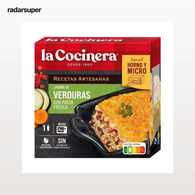 LA COCINERA Recetas artesanas Lasaña de verduras, elaborada con pasta fresca, especial para horno y microondas 280 g.