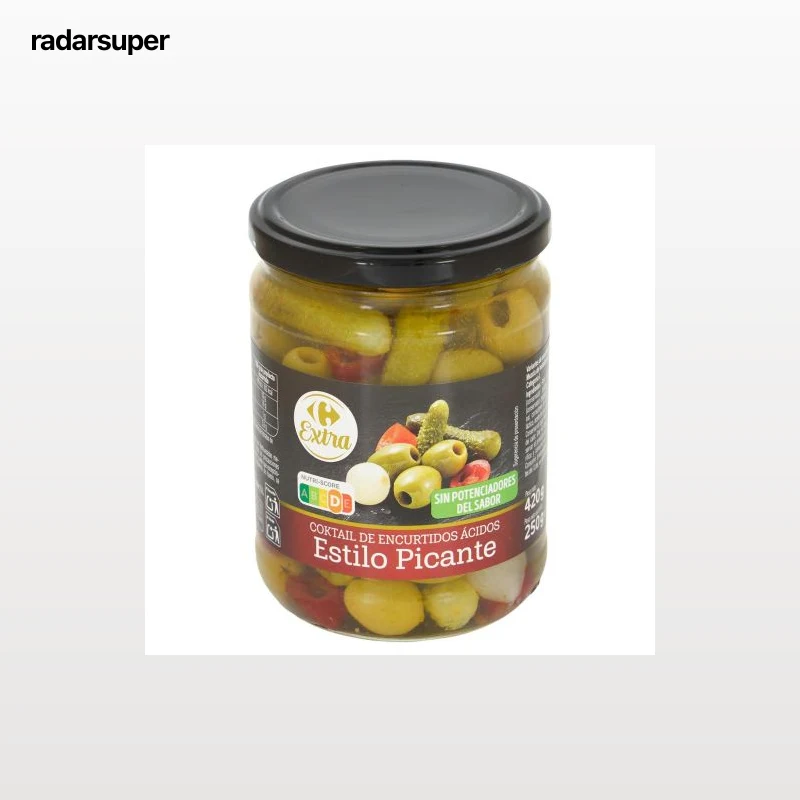 Cocktail de encurtidos ácidos estilo picante Extra Carrefour 250 g.