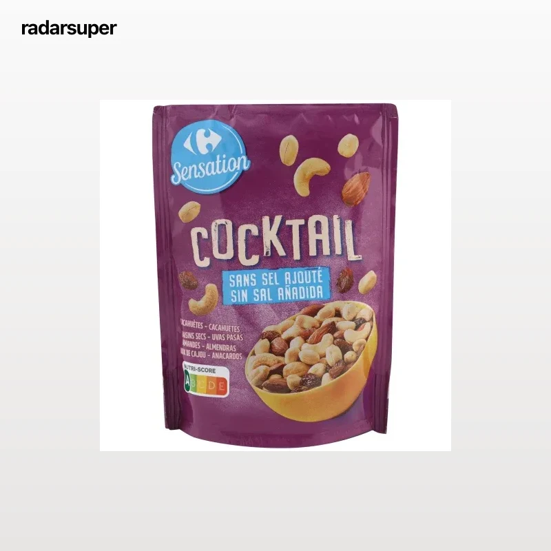 Cocktail de frutos secos bajos en sal Sensation Carrefour doy pack 100 g.