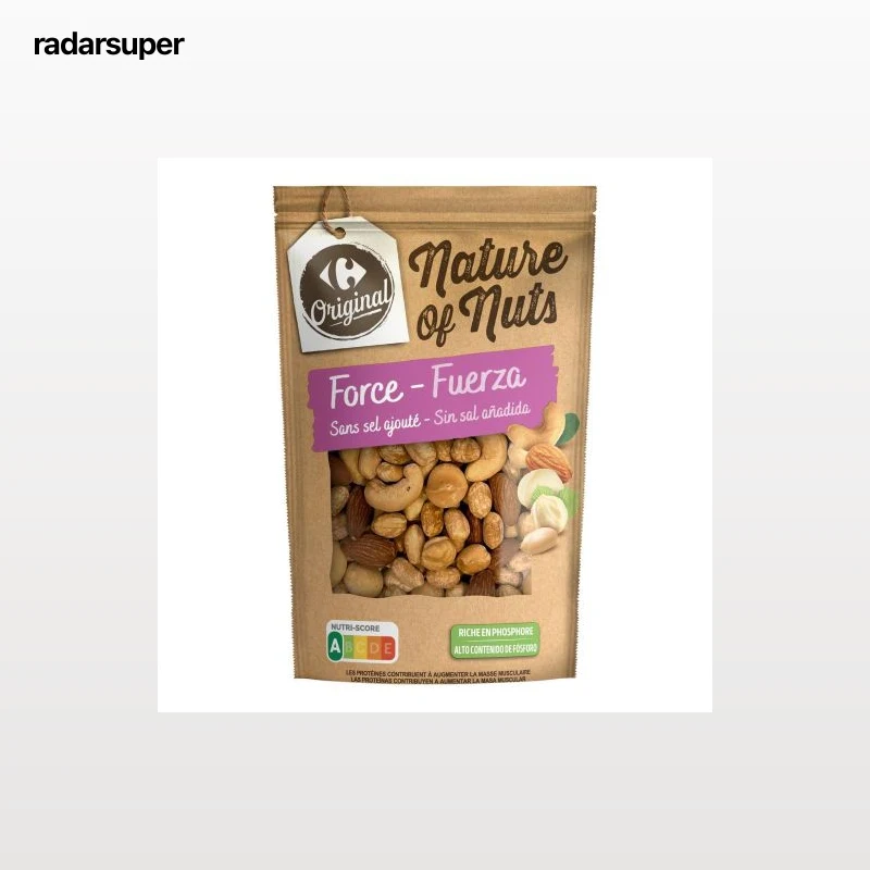 Cocktail de frutos secos tostados Fuerza Original Carrefour sin sal añadida 175 g.