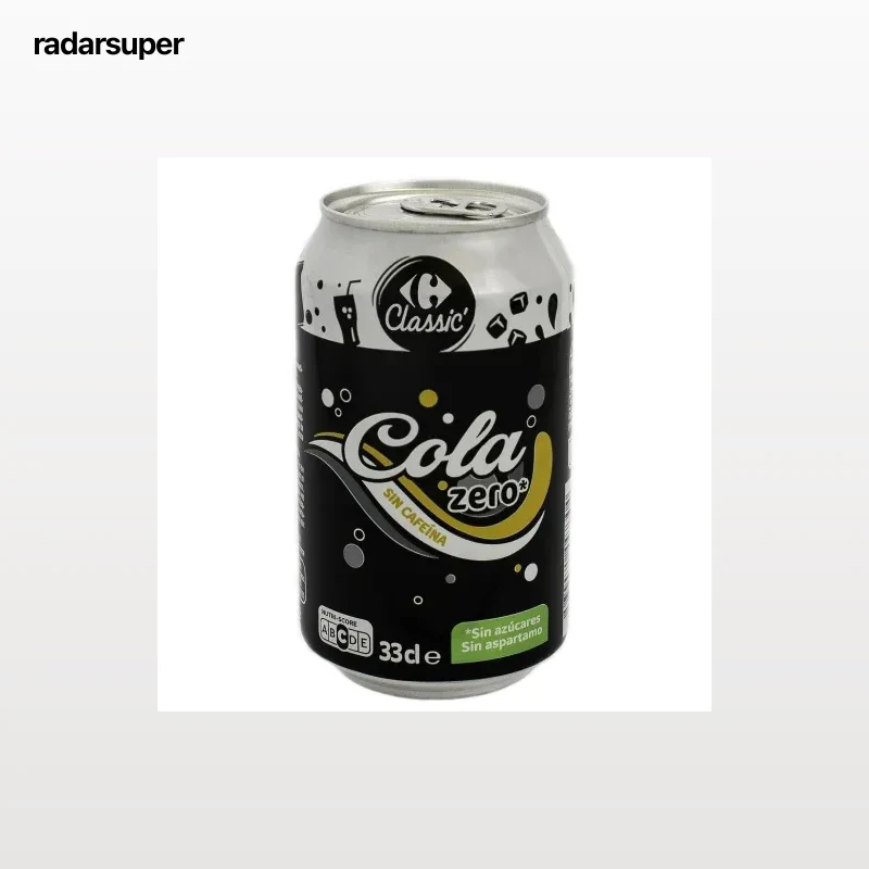 Cola Carrefour Classic' zero azúcar sin cafeína lata 33 cl.