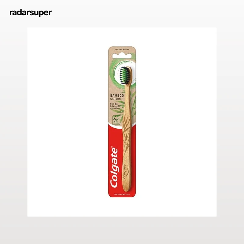 COLGATE Cepillo de dientes con mango de bambú y filamentos suaves de punta delgada impregnadas de carbón.