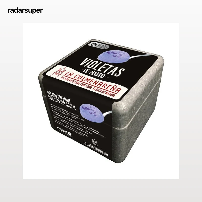 LA COLMENAREÑA Tarrina de helado artesano de violetas, elaborado con leche fresca de Madrid 500 ml.