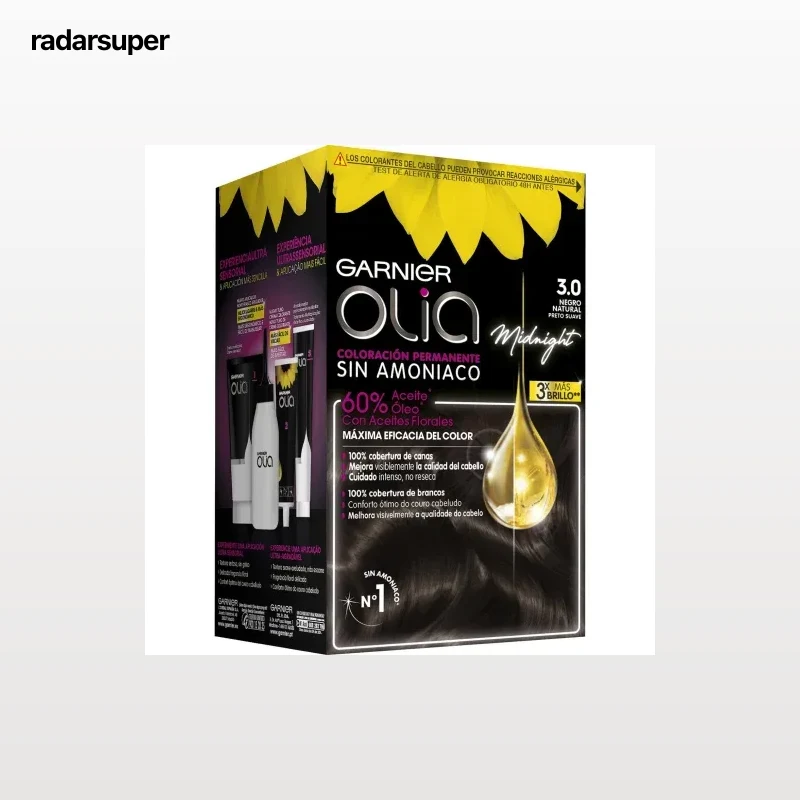 Coloración permanente sin amoniaco para un olor agradable tono 3.0 negro natural Garnier Olia 1 ud.