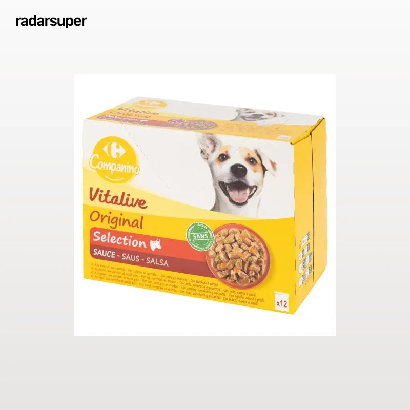 Comida húmeda bocaditos de carne en salsa para perros Vitalive Carrefour 12 sobres de 100 g