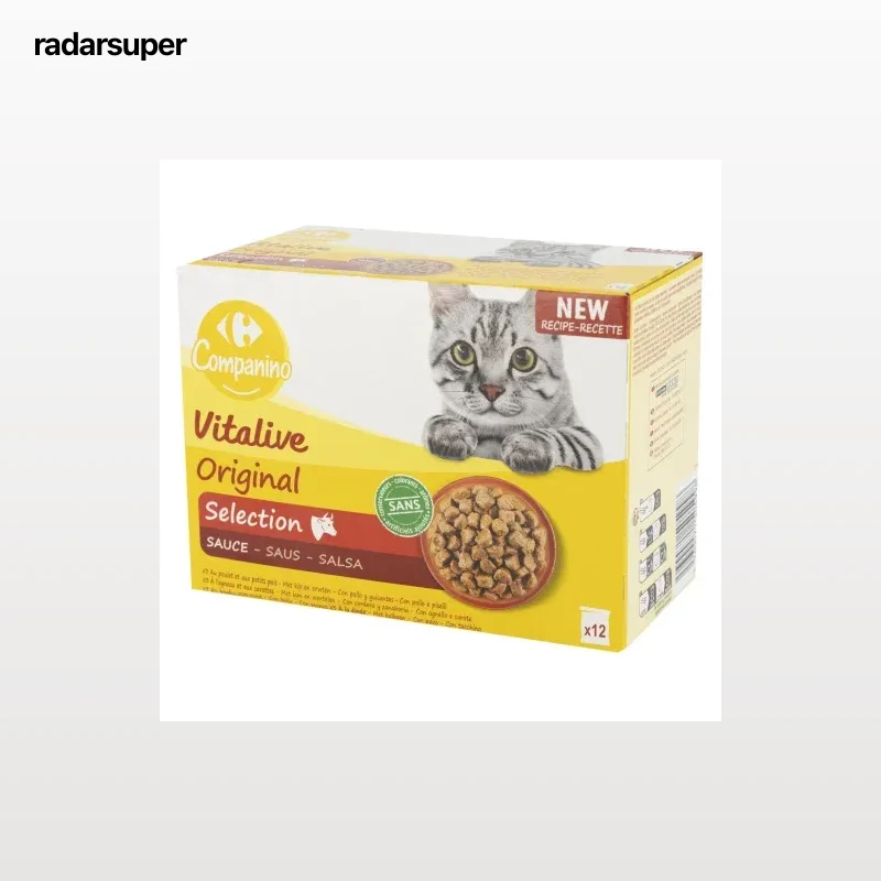 Comida húmeda bocaditos en salsa de carne para gatos Carrefour Vitalive 12x100 g.