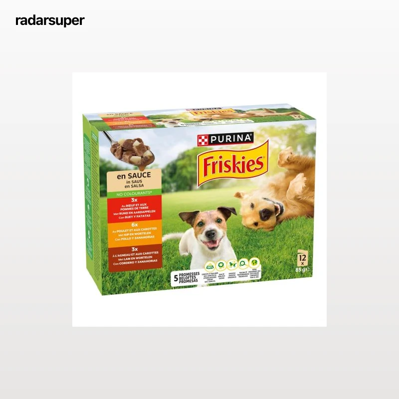 Comida húmeda de buey, pollo y cordero en salsa para perros Purina Friskies 12x85 g.