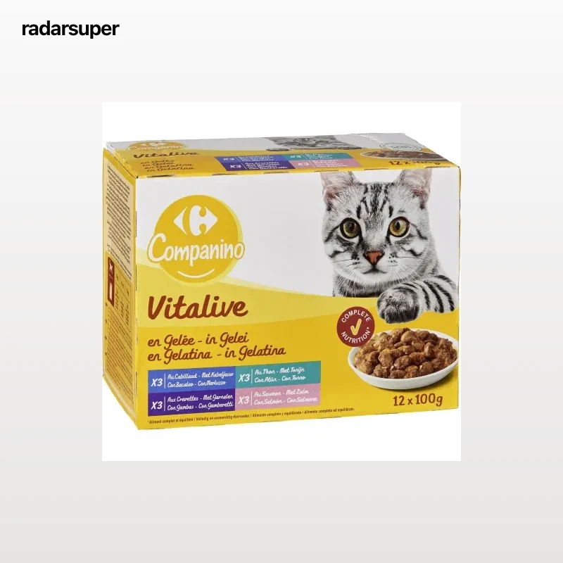 Comida húmeda de pescado para gatos pescado Carrefour 12x100 g.