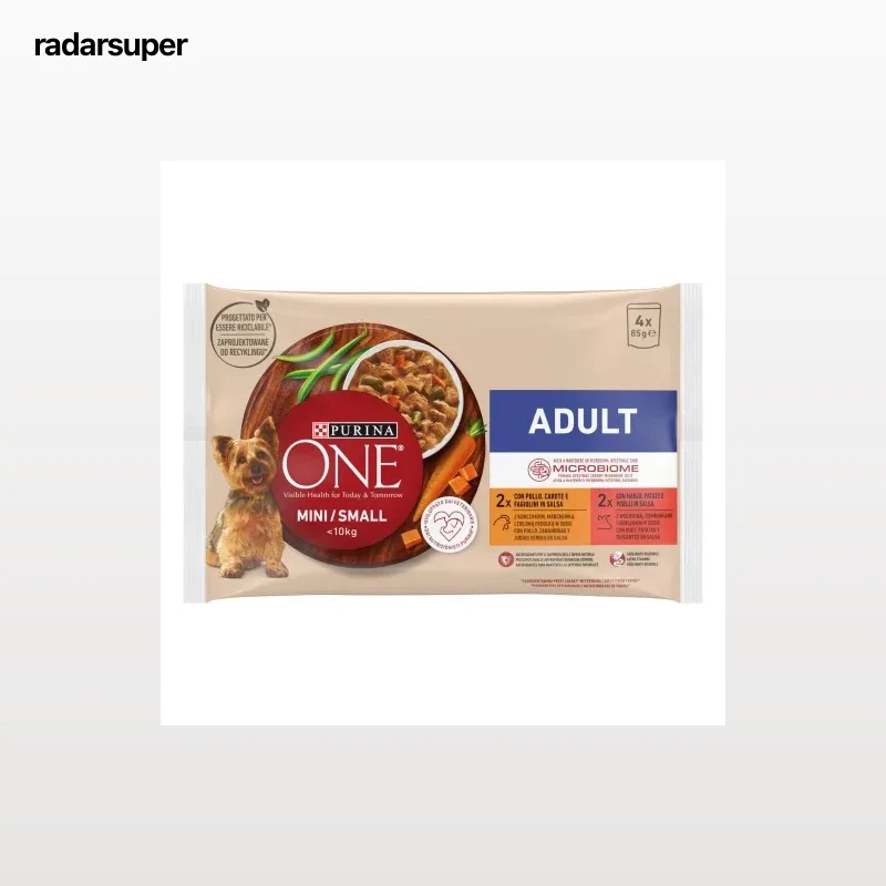 Comida húmeda de pollo y buey en salsa microbioma intestinal equilibrado para perro mini Purina One Mini Microbiome 4x85 g.