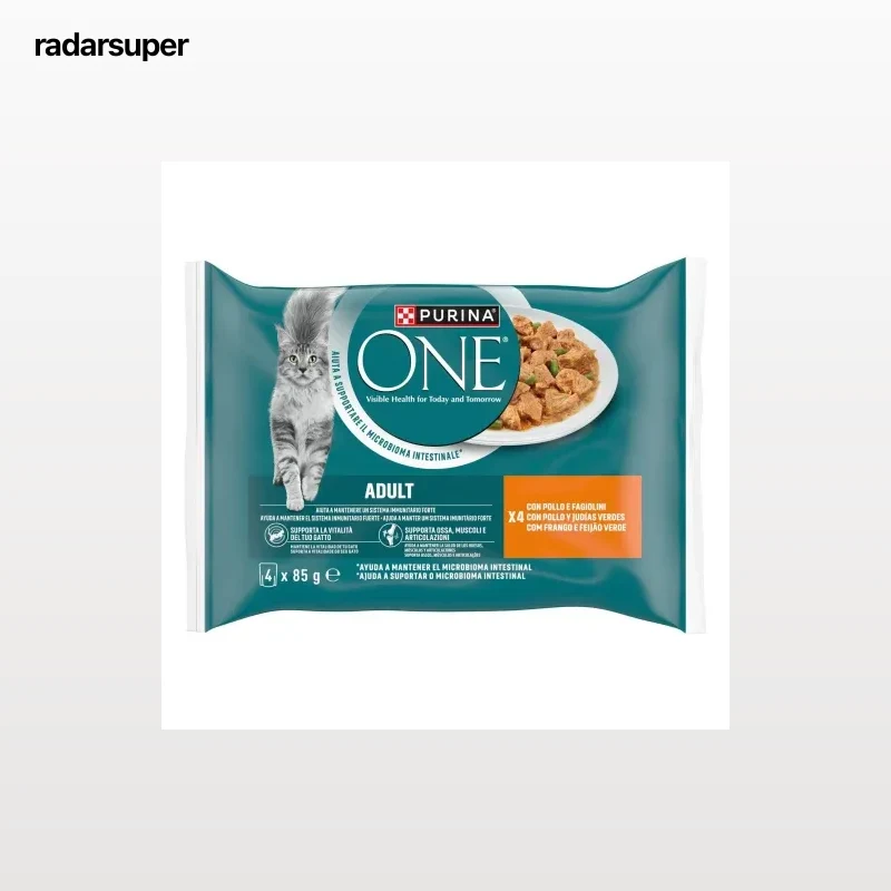 Comida húmeda de pollo y buey para gato adulto Purina One 4x85 g