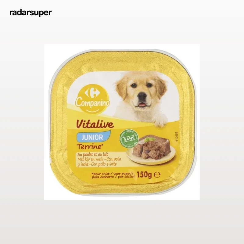 Comida húmeda de pollo y leche para perro junior Carrefour Vitalive 150 g