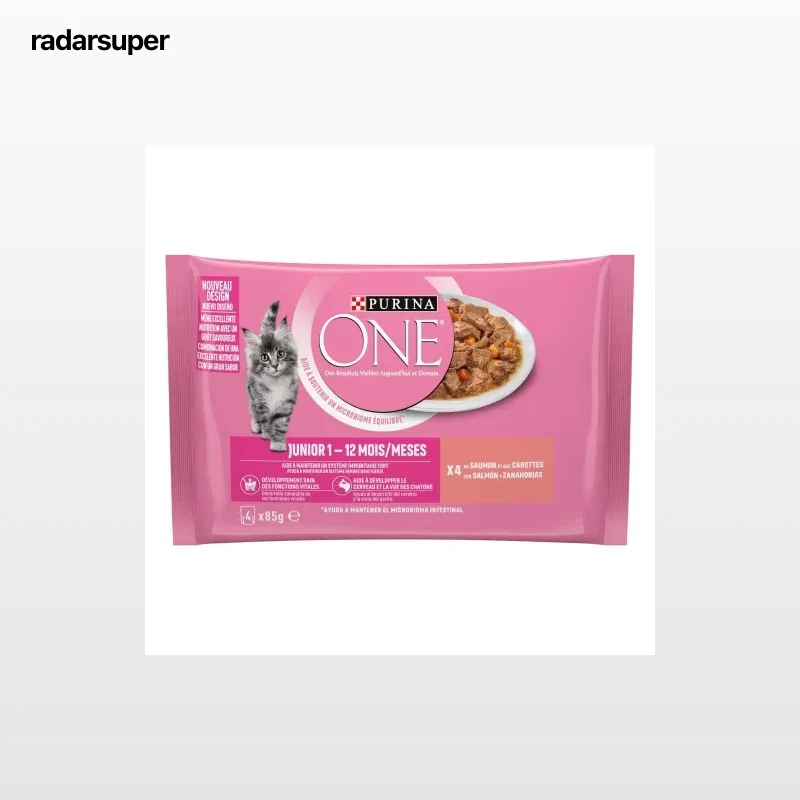 Comida húmeda de salmón para gato junior Purina One Junior 4x85 g.