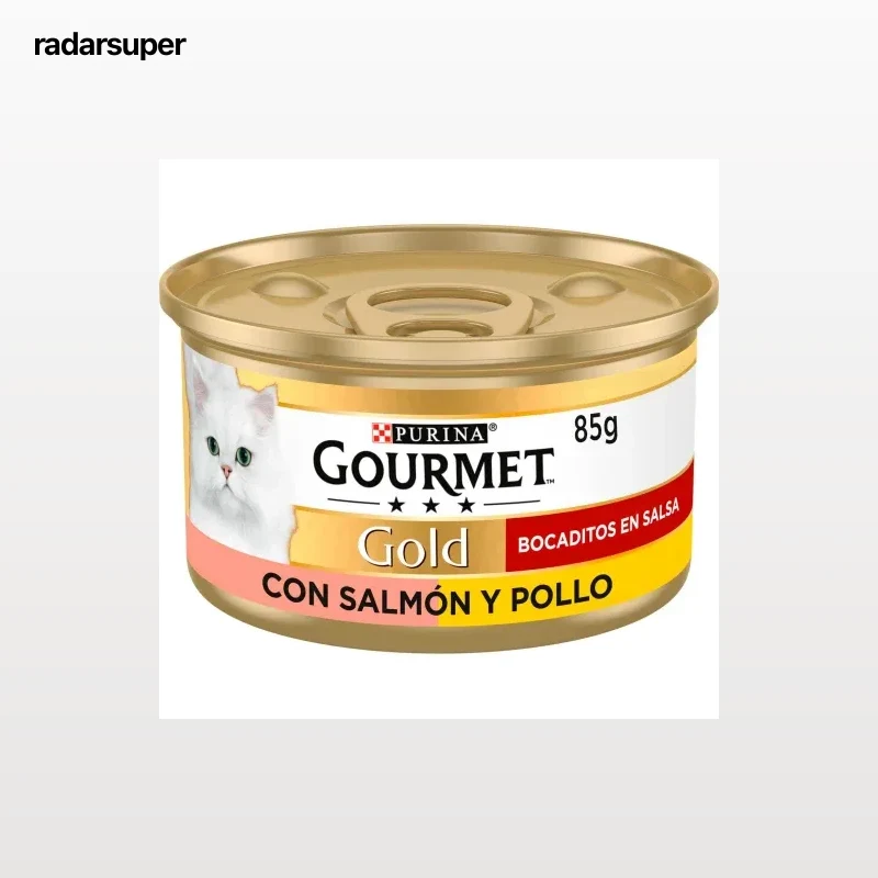 Comida húmeda de salmón y pollo en salsa para gato adulto Purina Gourmet Gold 85 g