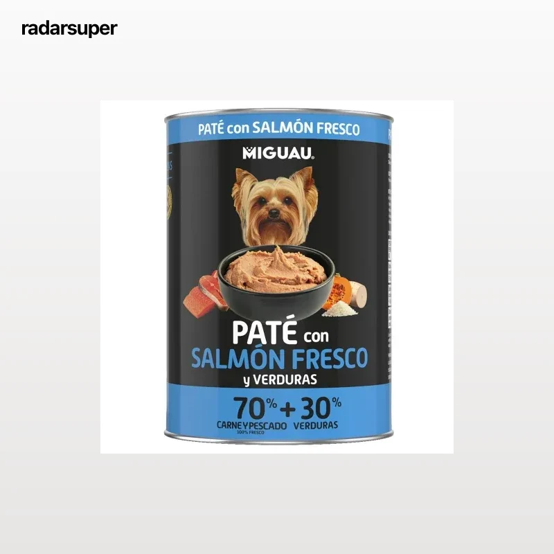 Comida húmeda en paté de salmón y verduras para perro Miguau 400 g.
