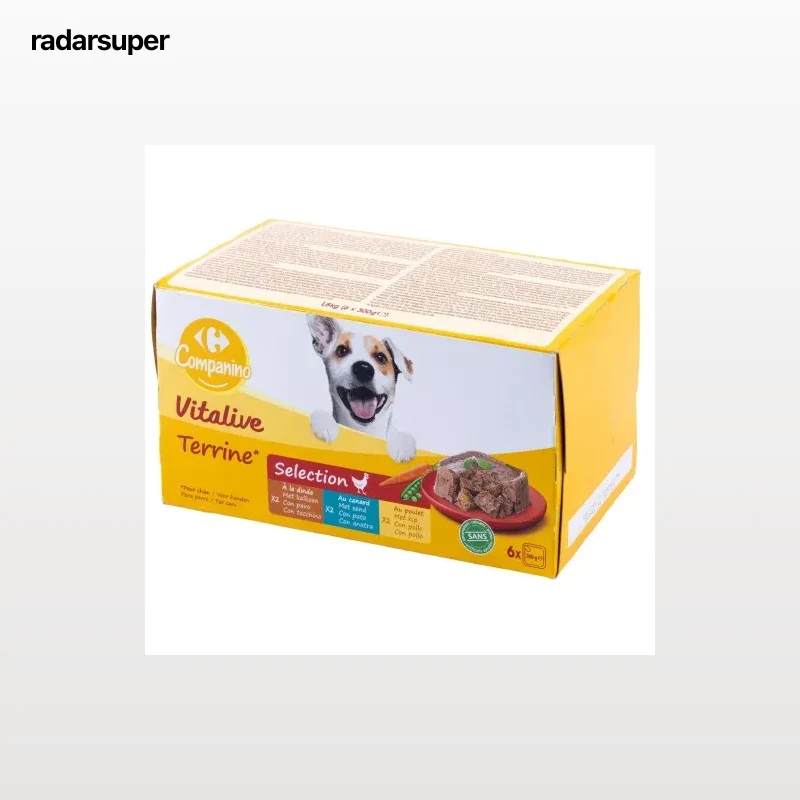 Comida húmeda en paté para perro adulto Vitalive Carrefour Companino pack 6 unidades de 300 g.