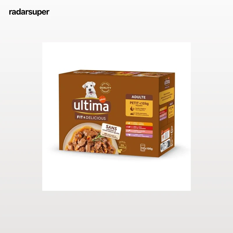 Comida húmeda en salsa pollo, pavo, salmón y buey para perros Ultima Fit&Delicious 12x100 g