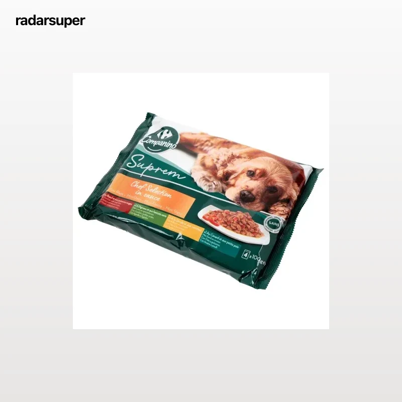 Comida húmeda filetes carne en salsa para perro mini Carrefour Companino 4x100 g.