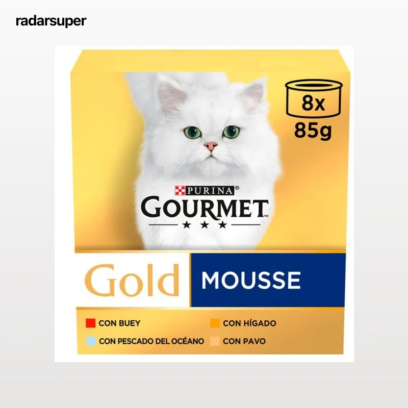 Comida húmeda para gato adulto Gourmet Gold Mousse con mix de pescados y carnes 8x85g