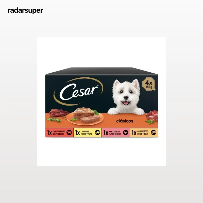 Comida húmeda selección clásicos para perro Cesar pack de 4 unidades de 150 g.