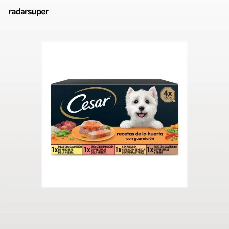 Comida húmeda selección recetas de la huerta para perro Cesar pack de 4 unidades de 150 g.