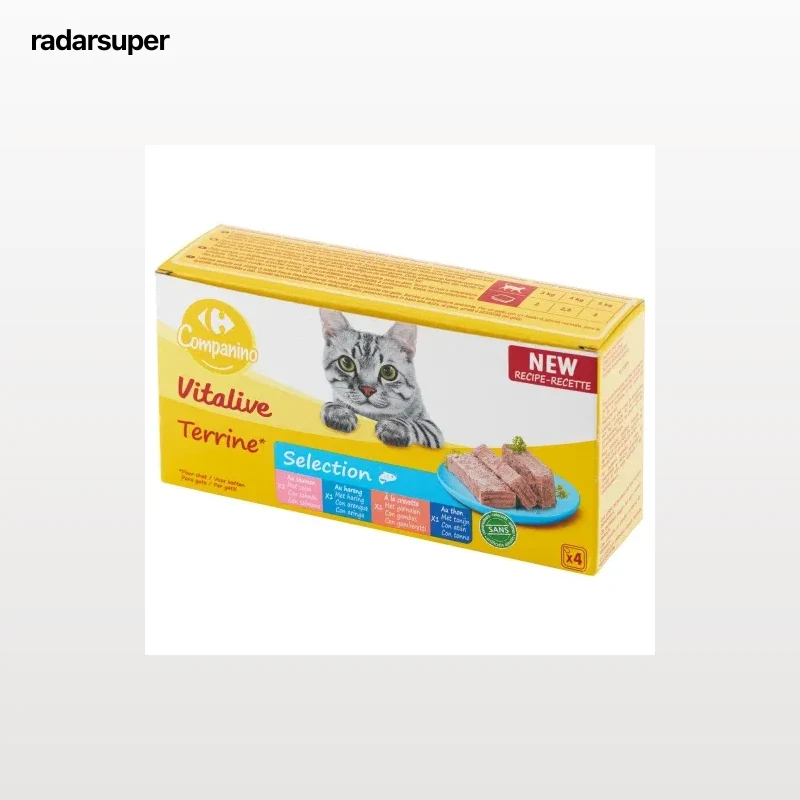 Comida húmeda tarrina selección pescado para gato Vitalive Carrefour Companino 4x100 g.