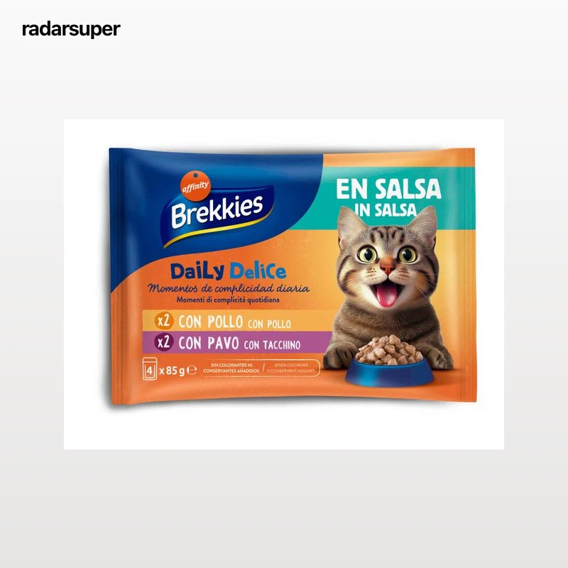 COMIDA HÚMIDA GATO BREKKIES FRANGO E PERU MOLHO 4X85G