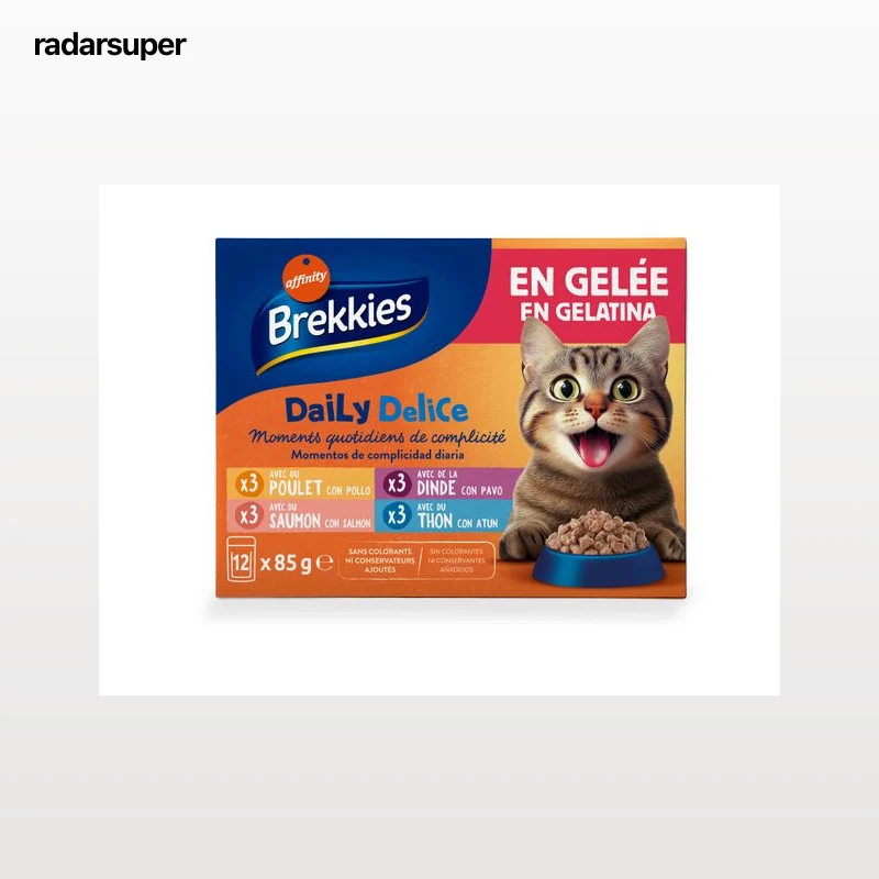 COMIDA HÚMIDA GATO BREKKIES FRANGO/PERU/SALMÃO/ATUM EM GELATINA 12X85G
