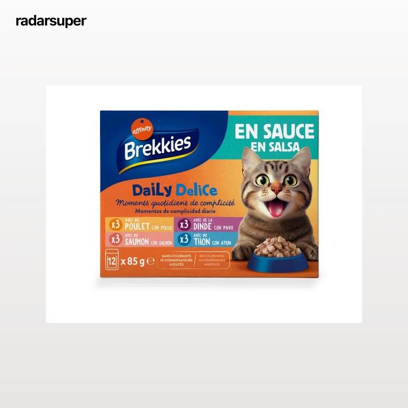 COMIDA HÚMIDA GATO BREKKIES FRANGO/PERU/SALMÃO/ATUM EM MOLHO 12X85G