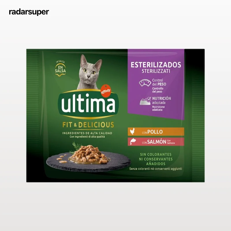 COMIDA HÚMIDA PARA GATO ULTIMA ESTERILIZADO FRANGO / SALMÃO 4X85G