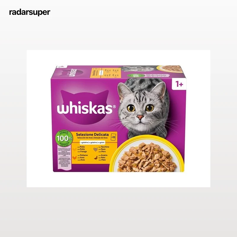 COMIDA HÚMIDA PARA GATO WHISKAS AVES 12X85G