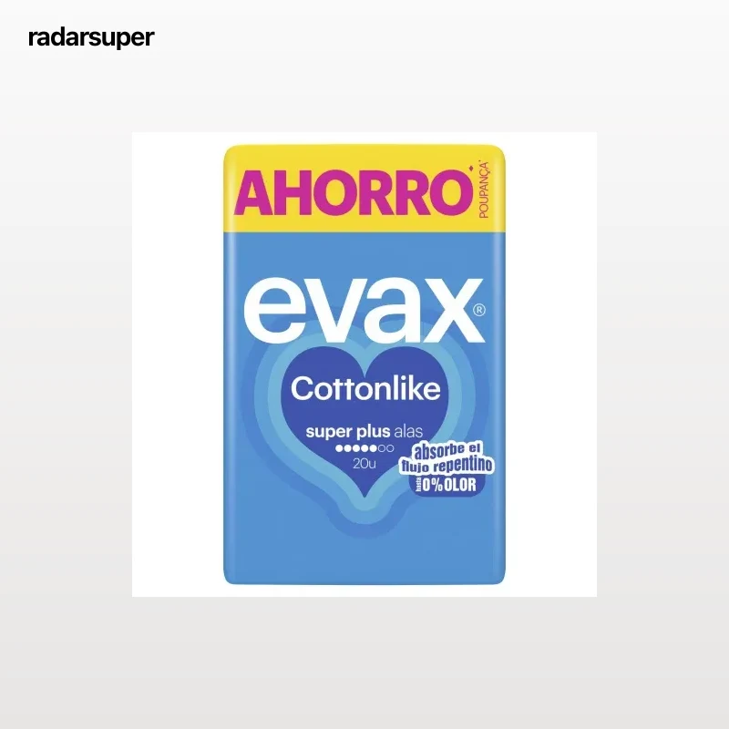 Compresas super plus con alas Cottonlike Evax 20 ud.