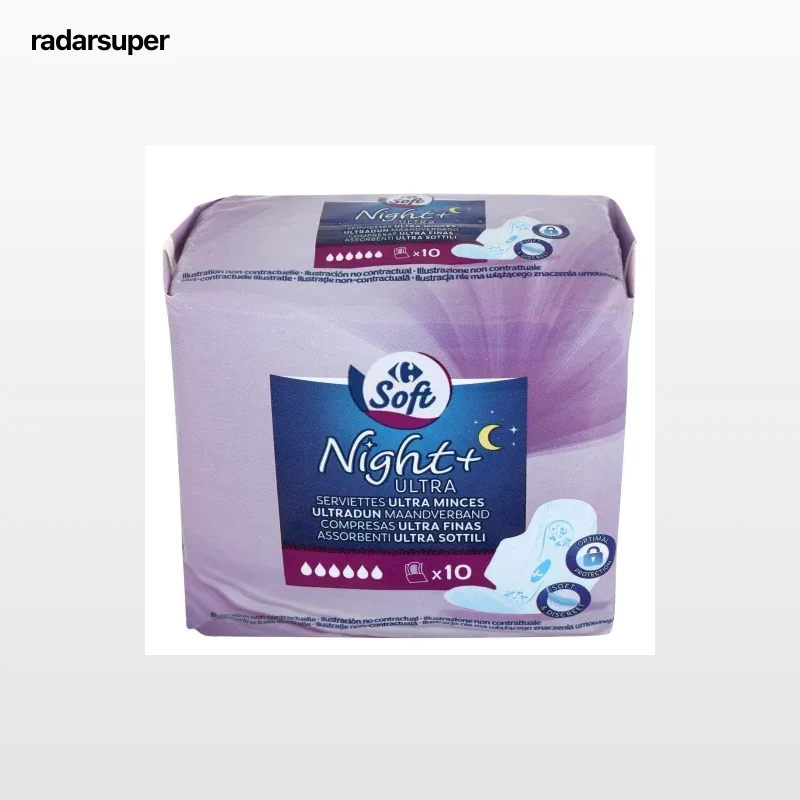 Compresas ultra con alas para noche Soft Carrefour 10 ud.