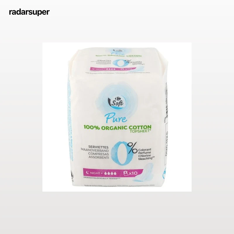 Compresas ultra finas con alas para noche plus Pure Carrefour Soft 10 ud.