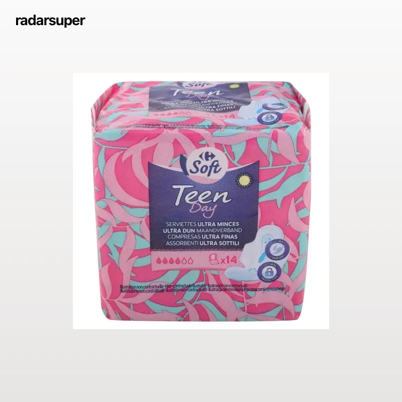 Compresas ultra finas con alas Teen Day Soft Carrefour 14 ud.