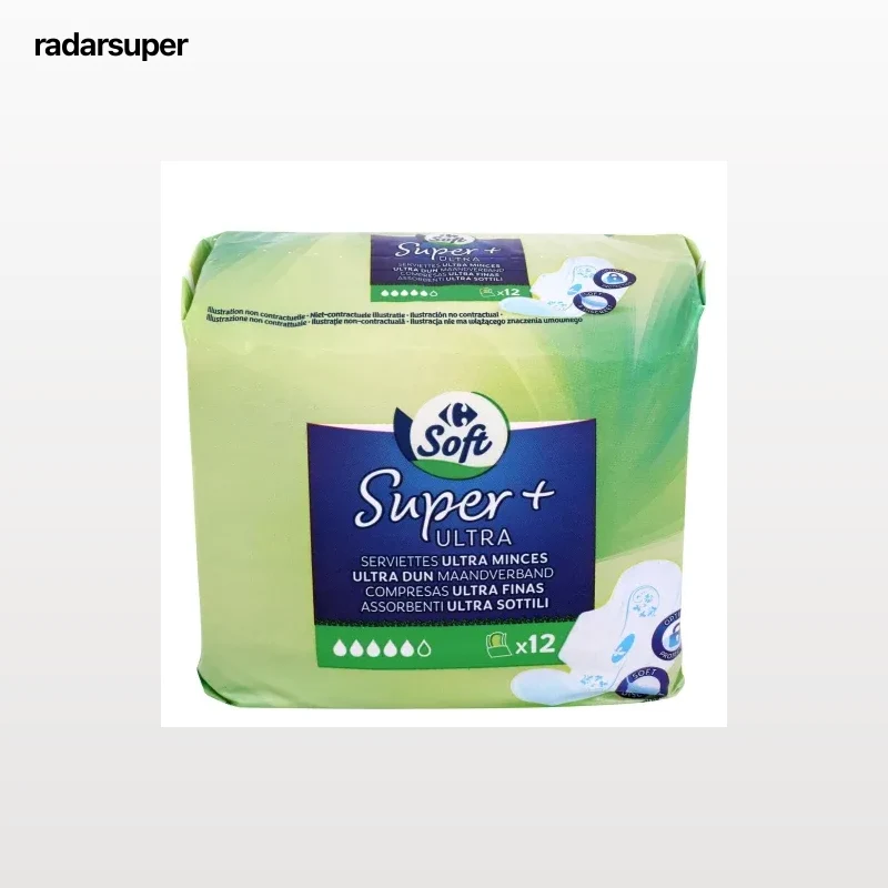 Compresas ultra finas super con alas Soft Carrefour 12 ud.