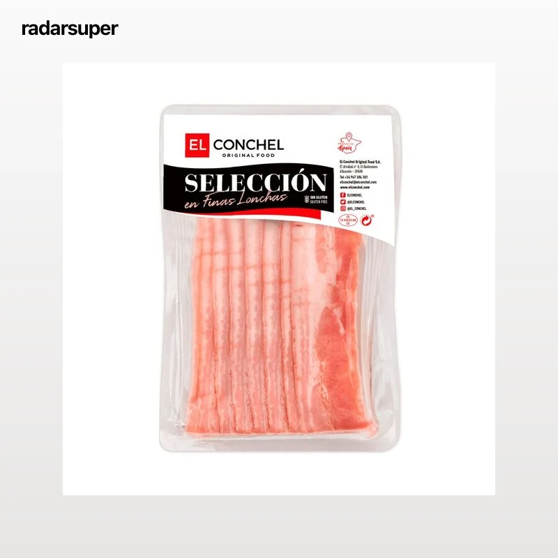 EL CONCHEL Bacon elaborado sin gluten y cortado en finas lonchas EL CONCHEL Selección 100 g.