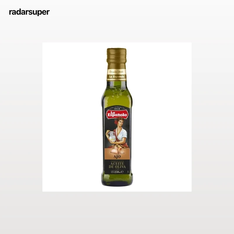 Condimento preparado a base de aceite oliva virgen extra al ajo La Española 250 ml.