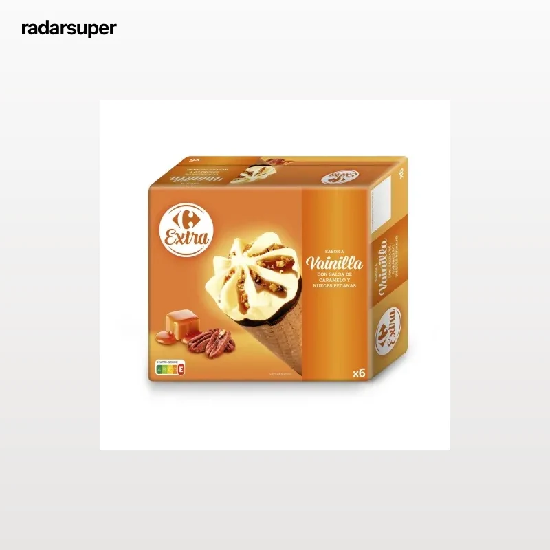 Cono helado de vainilla con nueces pecanas y dulce de arce Carrefour Extra 6 uds.