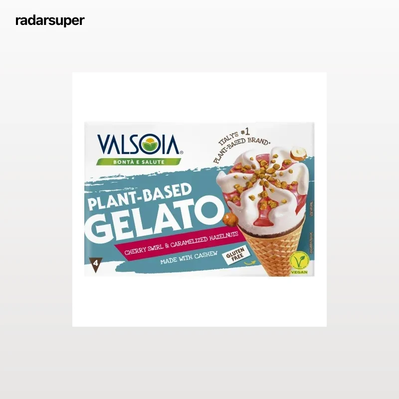 Conos con helado de anacardos con sirope de guindas Valsoia sin gluten 4 ud.