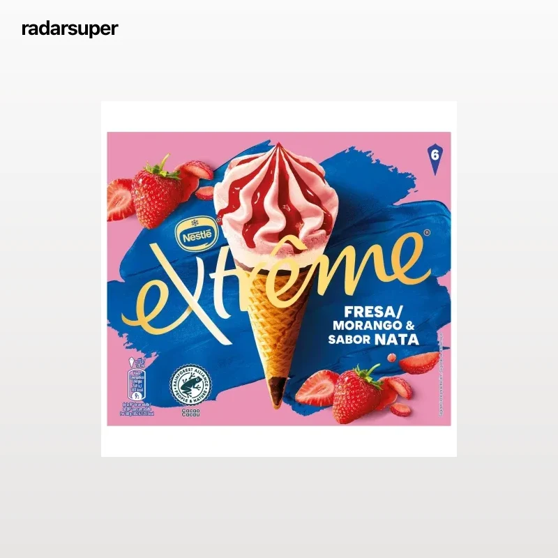 Conos con helado de fresa y nata Extrême 6 ud.