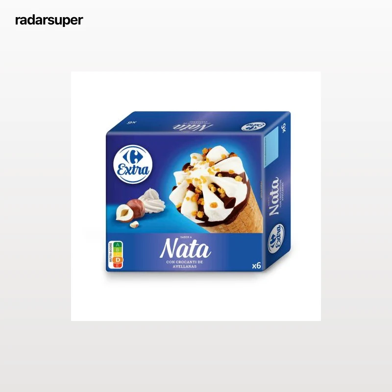 Conos con helado de nata con crocanti de avellanas Carrefour 6 ud.