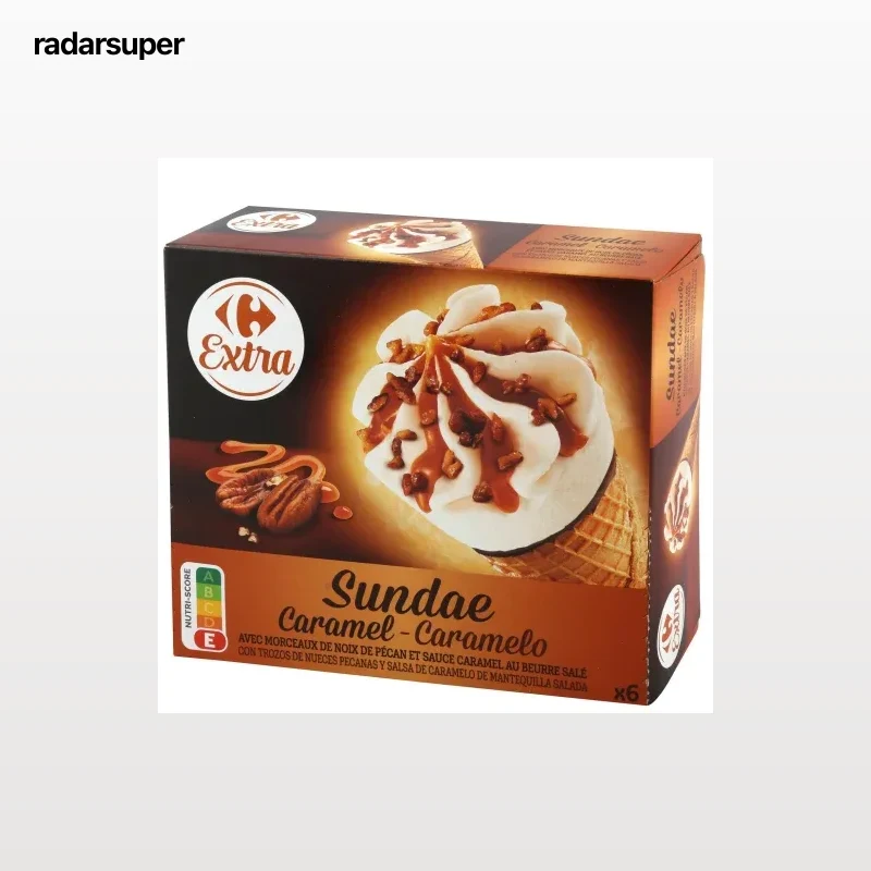 Conos con helado de nata y caramelo Carrefour Extra 6 ud.