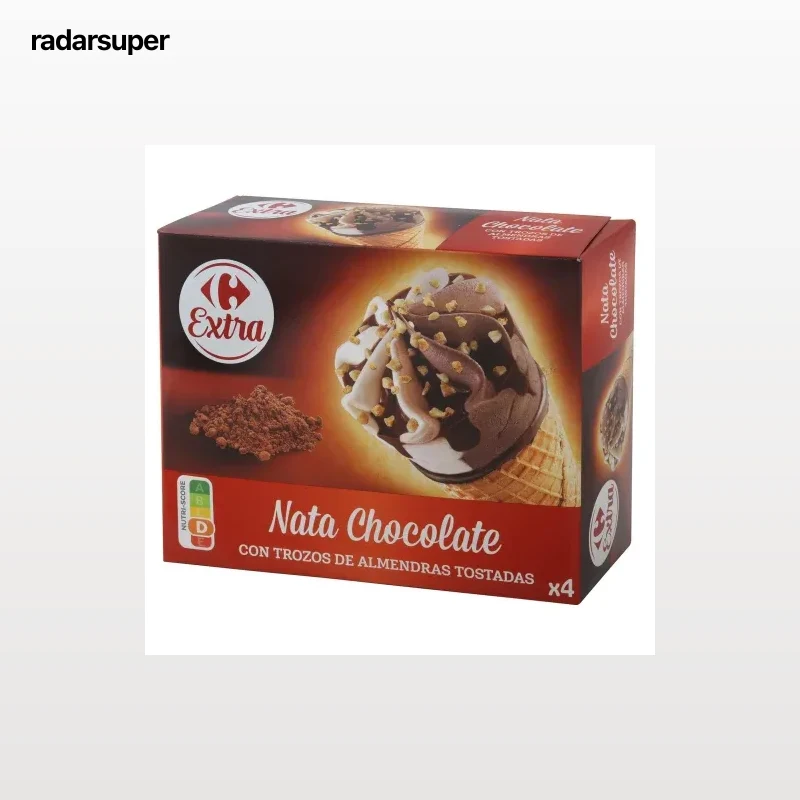 Conos con helado de nata y chocolate con trozos de almendras tostadasCarrefour 4 ud.