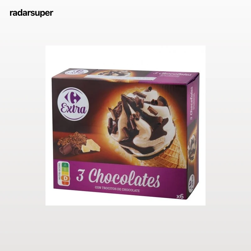 Conos con helado de tres chocolates Carrefour 6 ud.