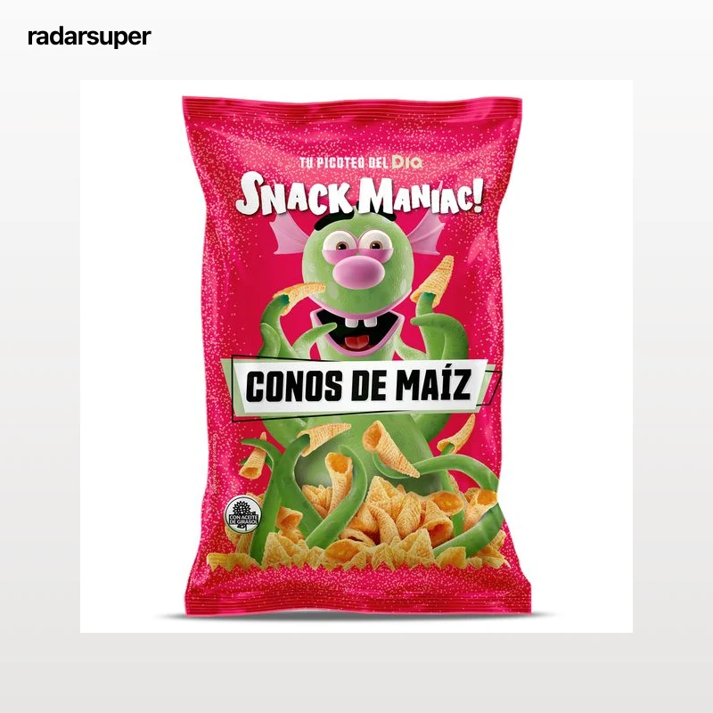 Conos de maíz sabor queso y bacon Dia Snack Maniac 100 g