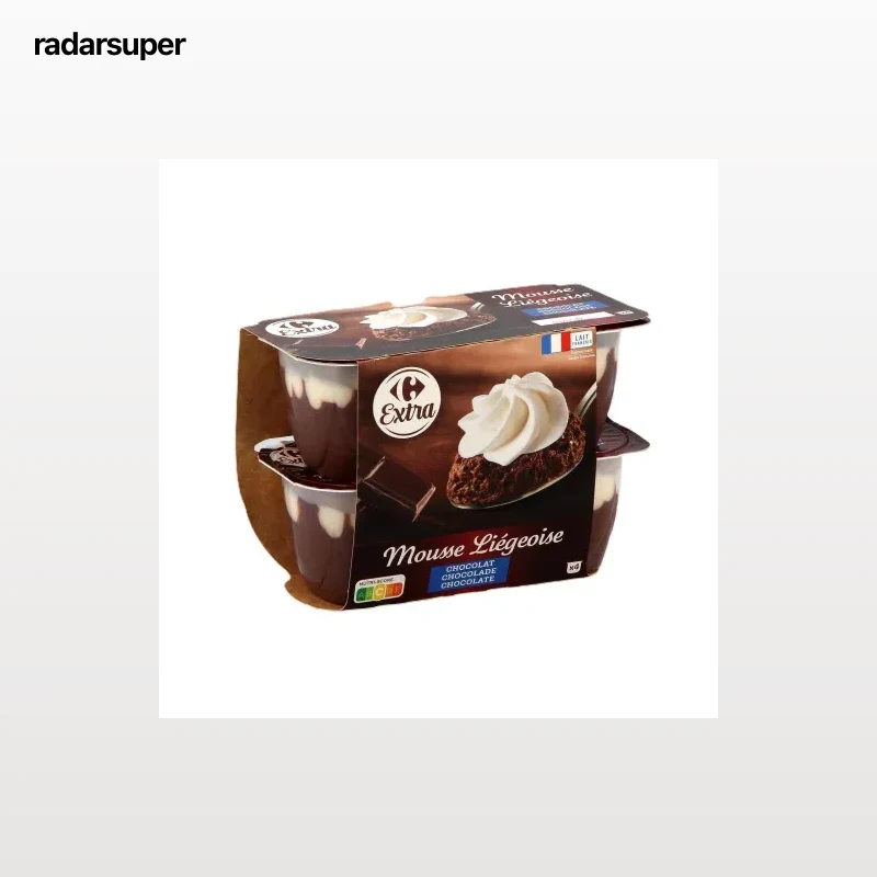 Copa mousse de chocolate con nata pasteurizada Carrefour Extra pack de 4 unidades de 80 g.