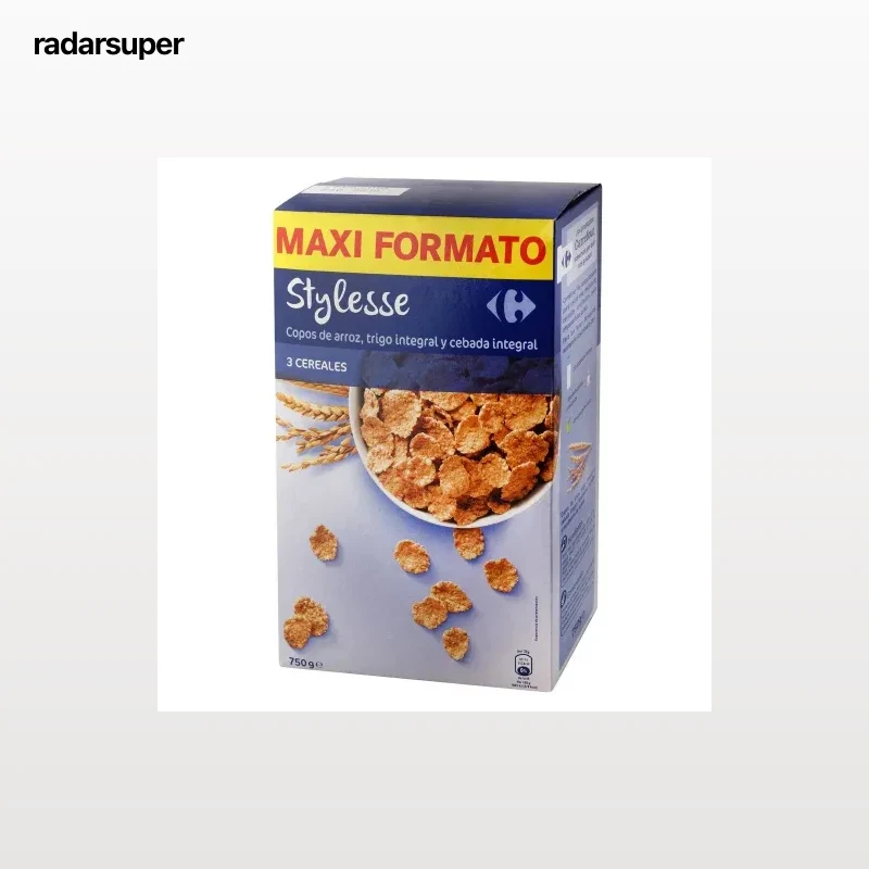Copos de arroz, trigo integral y cebada integral Stylesse Carrefour 750 g.