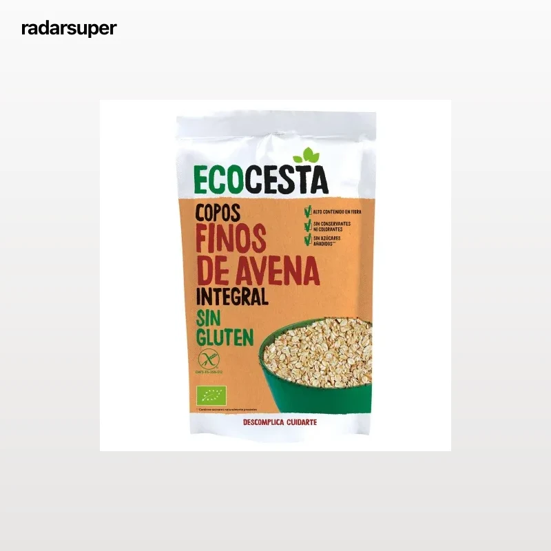 Copos suaves de avena integral ecológico EcoCesta sin gluten doy pack 500 g.